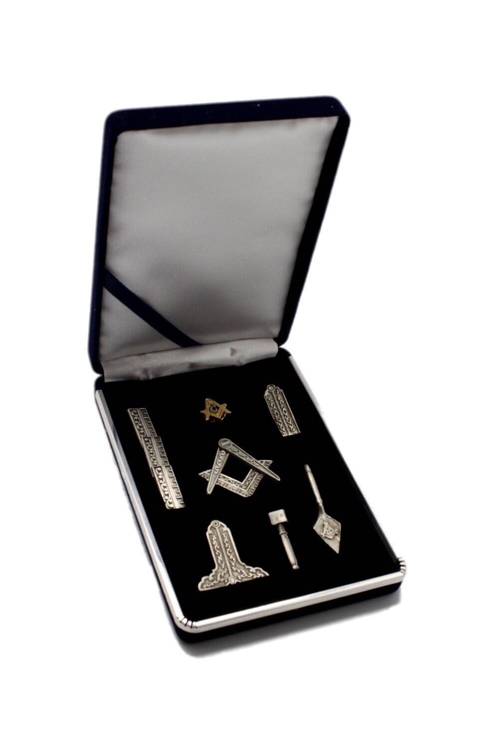 Blue Lodge Masonic Working Tools Miniature Antique Silver with Lapel Pin