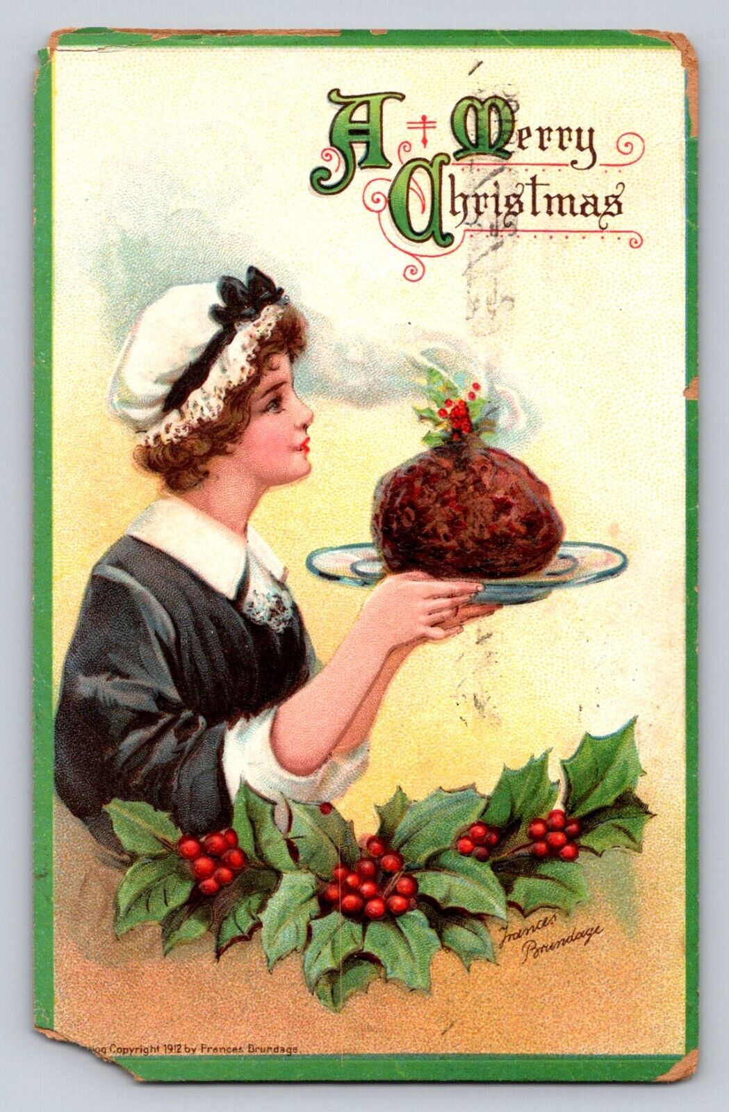 c1910 Signed Frances Brundage Woman Pudding Christmas P734