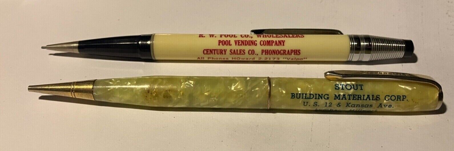 Two vintage advertising. mech. pencils: Stout and R. W. Pool: both perfect: $20.