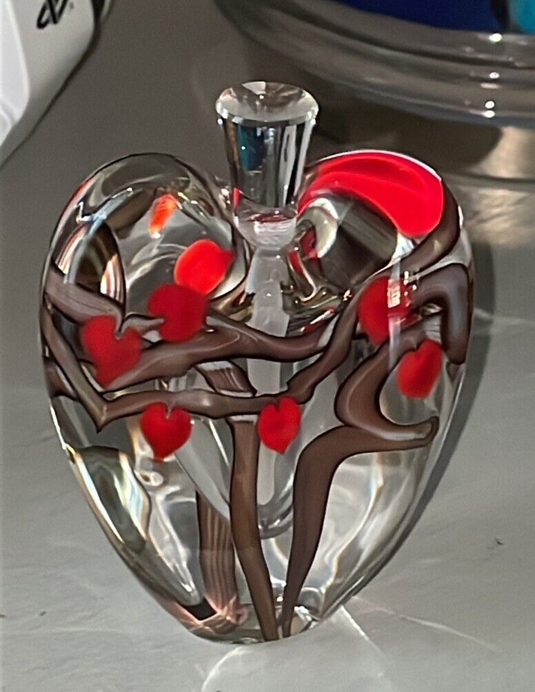 ZELLIQUE STUDIO Signed Vintage Heart ART GLASS Perfume BOTTLE