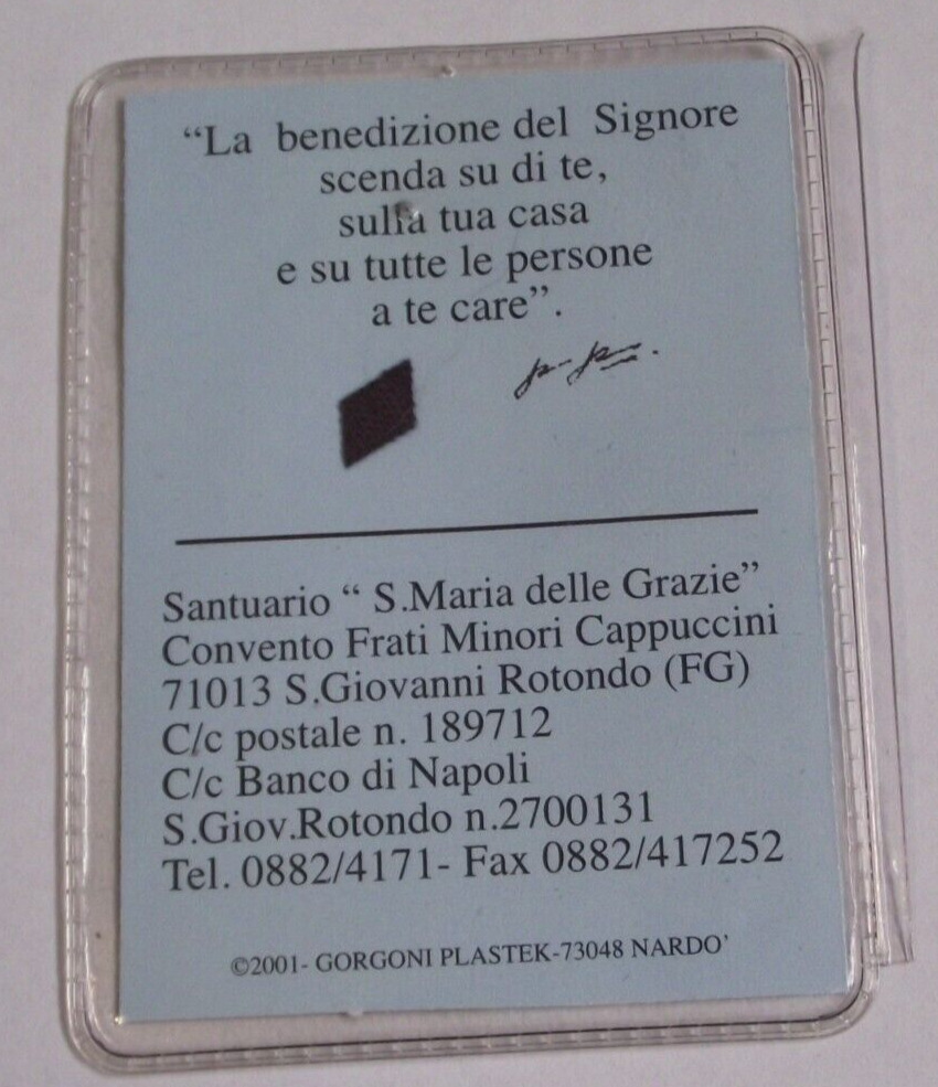 New Stigmata St Saint Padre Pio pocket relic Holy card patron of adolescence