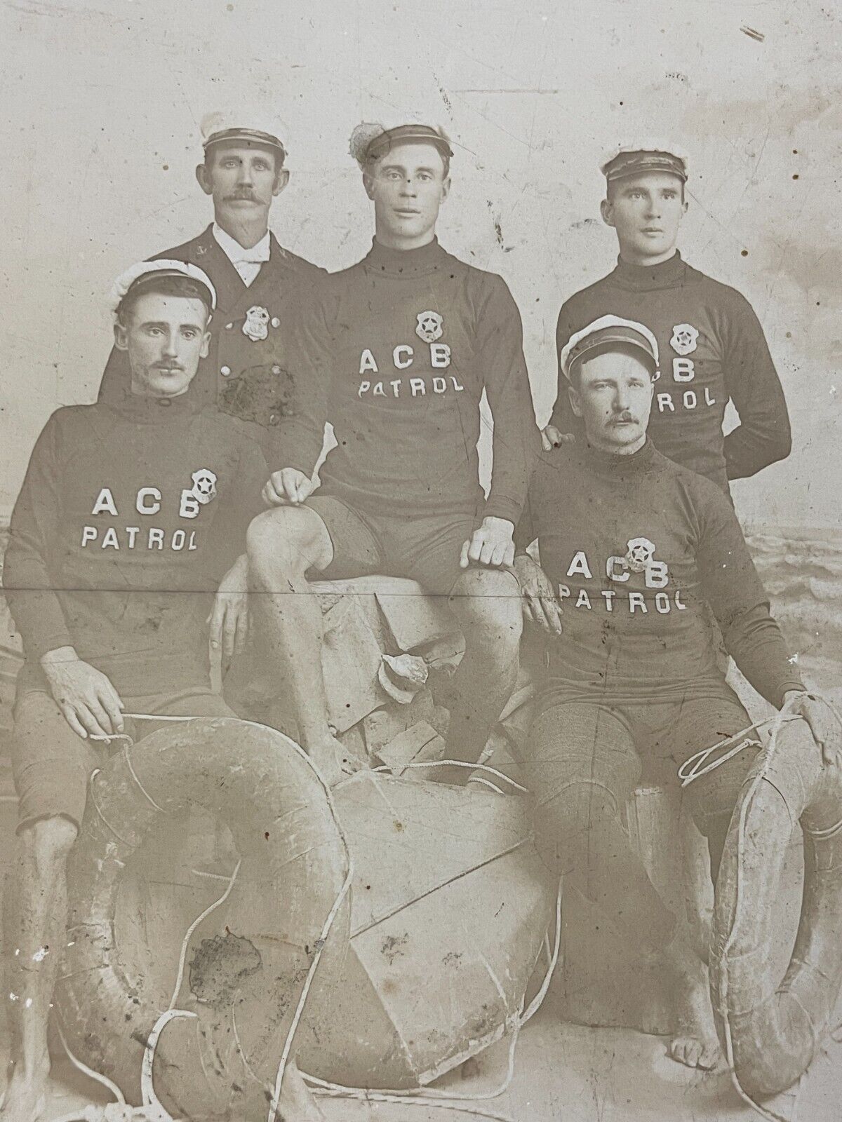 c.1900 Atlantic City NJ Beach Patrol Lifeguards Antique Mounted Photo