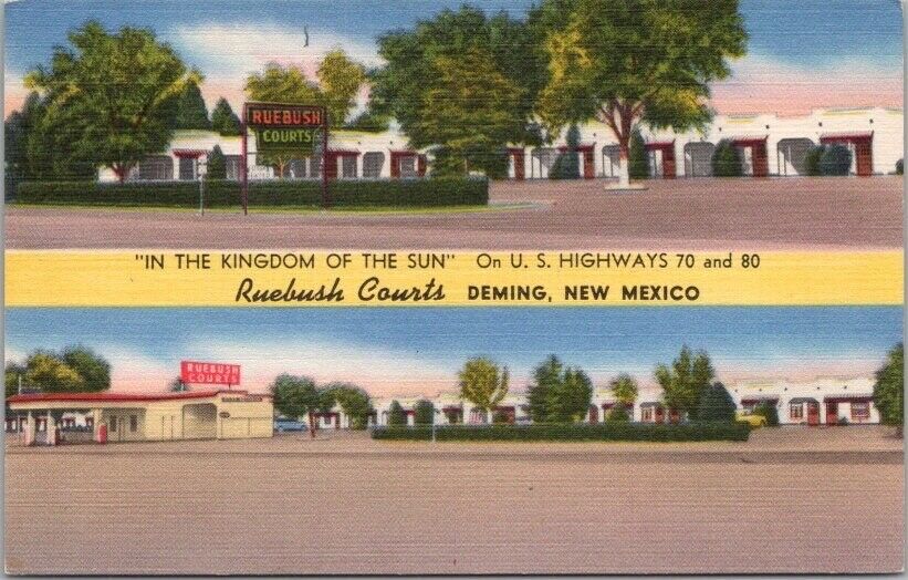 DEMING, New Mexico Postcard ROSEBUSH COURTS / Two Highway 80 Locations / Linen