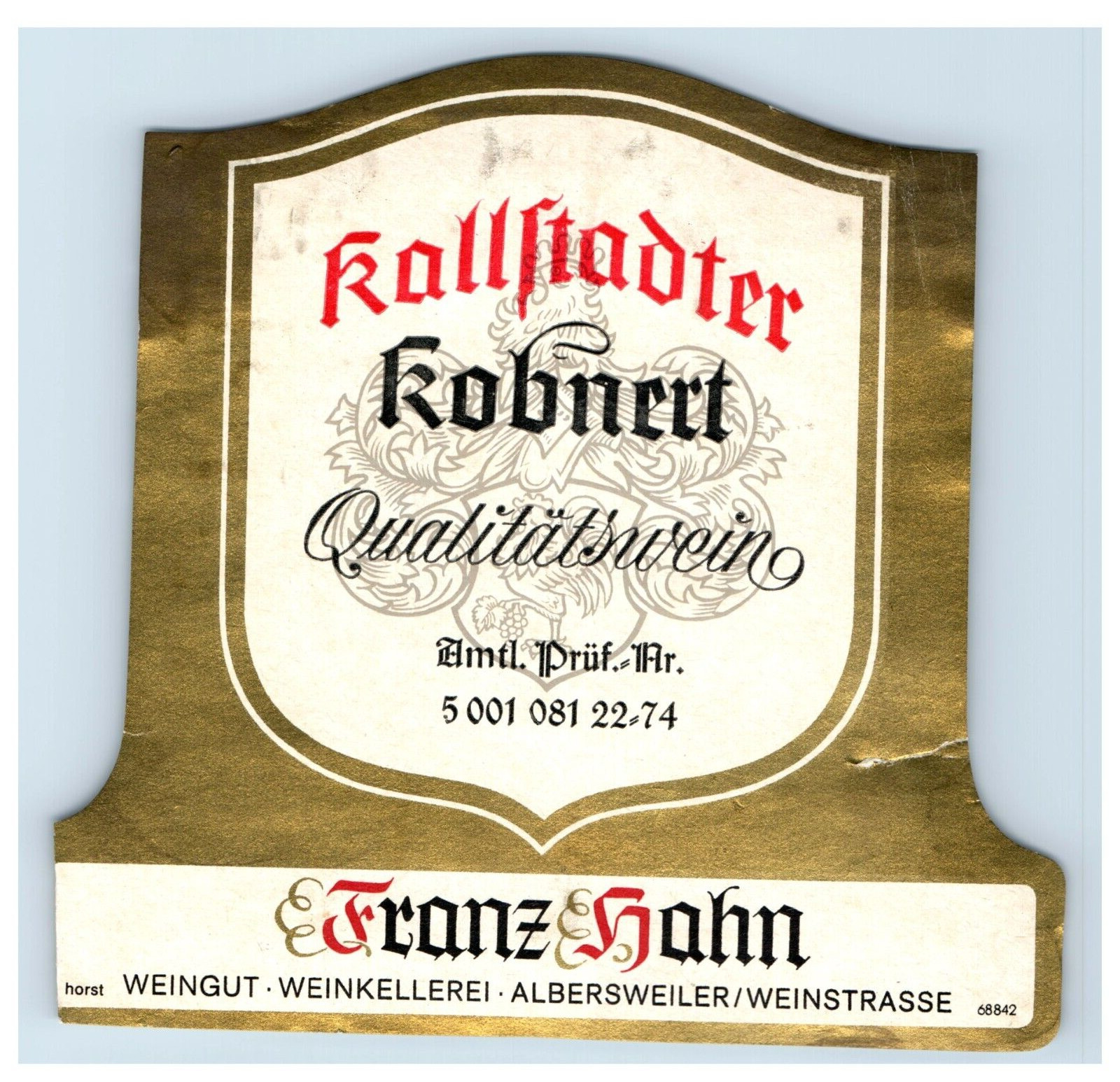 1970\'s-80\'s Rallftadter Robnert Franz Hahn German Wine Label Original S33E