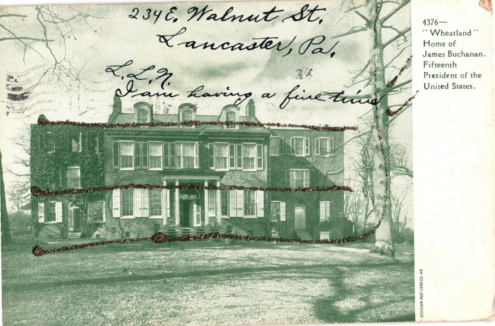 Wheatland Home of James Buchanan LANCASTER Pennsylvania c1907 Glitter Postcard