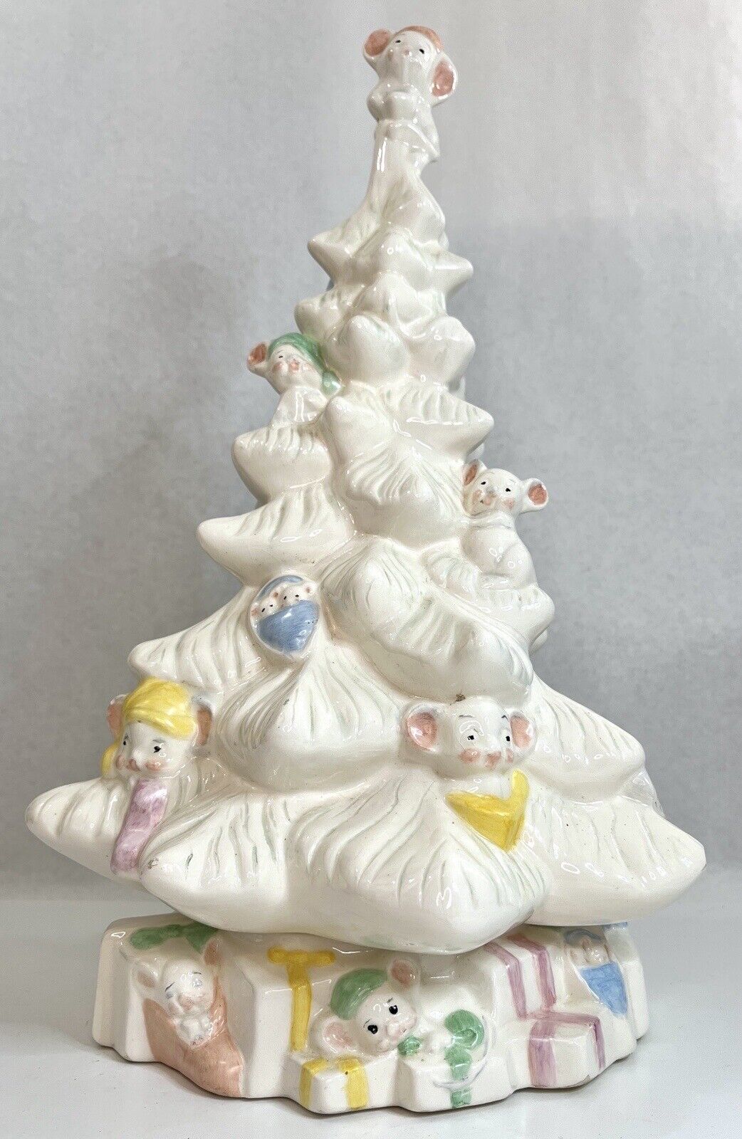 Vintage 16” Tall Ceramic Pastel Mice White Christmas tree 🎄 , Unique NON-LIT