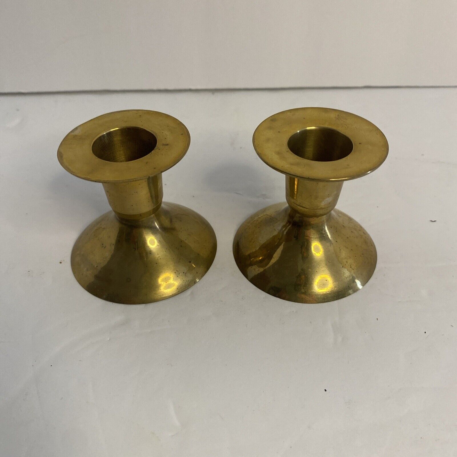 Pair Vintage Brass Candlesticks Candle Holders 2” X 2 3/8” Short Unmarked