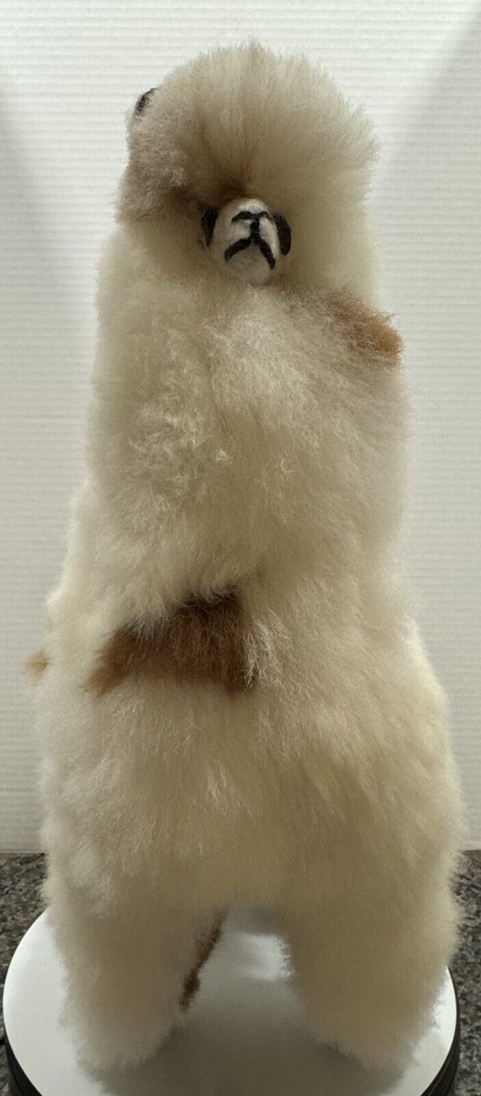 Plush Alpaca Llama Animal Toy White  and brown Fluffy Real Alpaca Hair