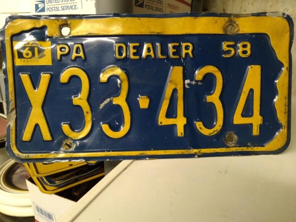 1958 PA Dealer LICENSE PLATE Pennsylvania