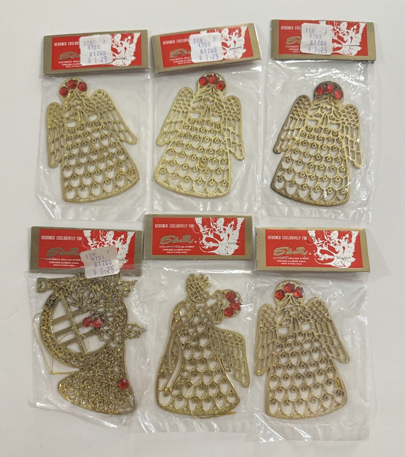 Vintage Silvestri Angels Horn Metal Christmas Ornaments Lot Of 6 Hong Kong NOS