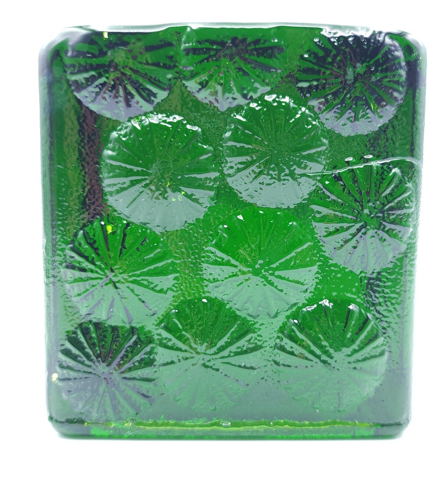 Blenko Glass  Cube Bookend Emerald Green Starburst Starfish Embossed Joel Myers