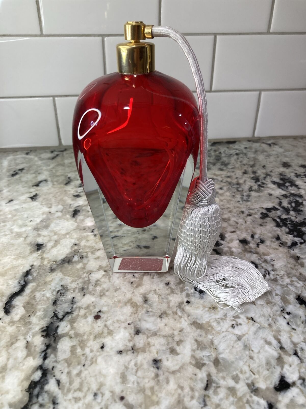 Tall & Elegant Red Heavy Cut Crystal Venetian Perfume Bottle