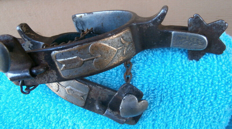 Antique Kelly Iron Silver Heart Arrow Pattern Old Horse Spurs