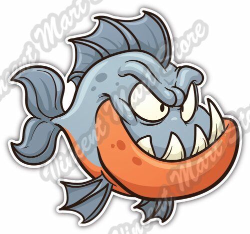 Piranha Cartoon Funny Angry Fish Gift Idea Car Bumper Vinyl Sticker Decal 4.6\