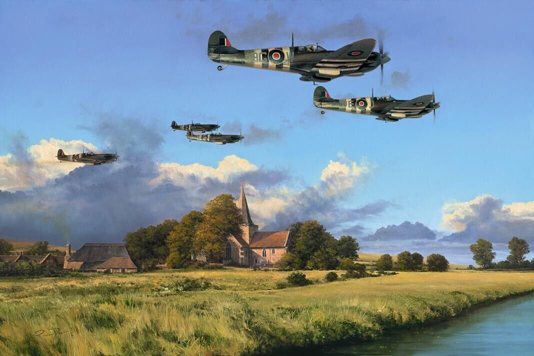 Dawn Till Dusk by Richard Taylor Aviation Art signed by FOUR WWII Spitfire Aces