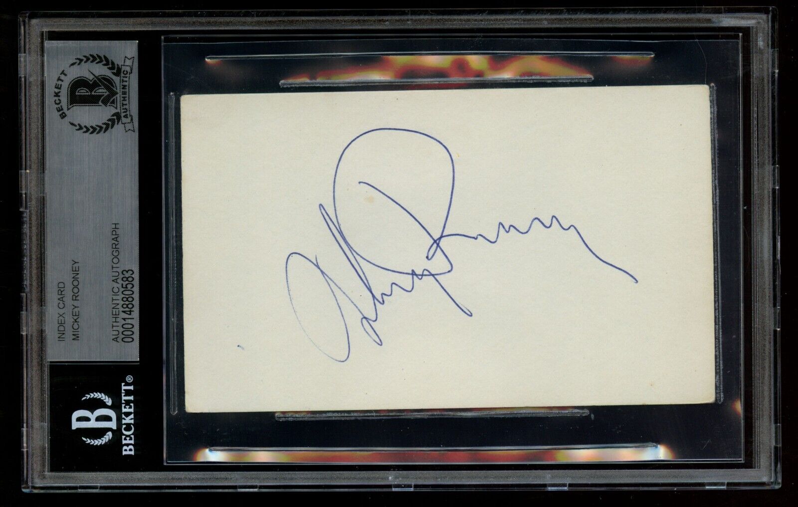 Mickey Rooney d2014 signed autograph 3x5 index card Actor Andy Hardy BAS Slabbed