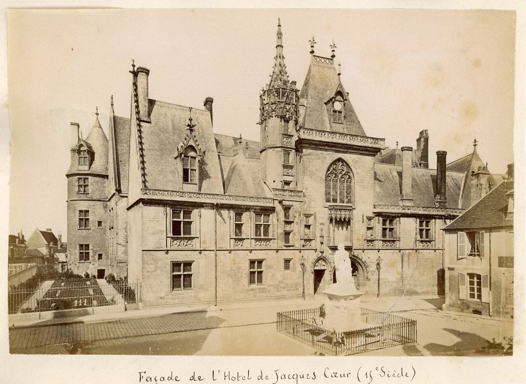 France, Bourges, facade of the Hotel de Jacques Coeur vintage print.  Shooting