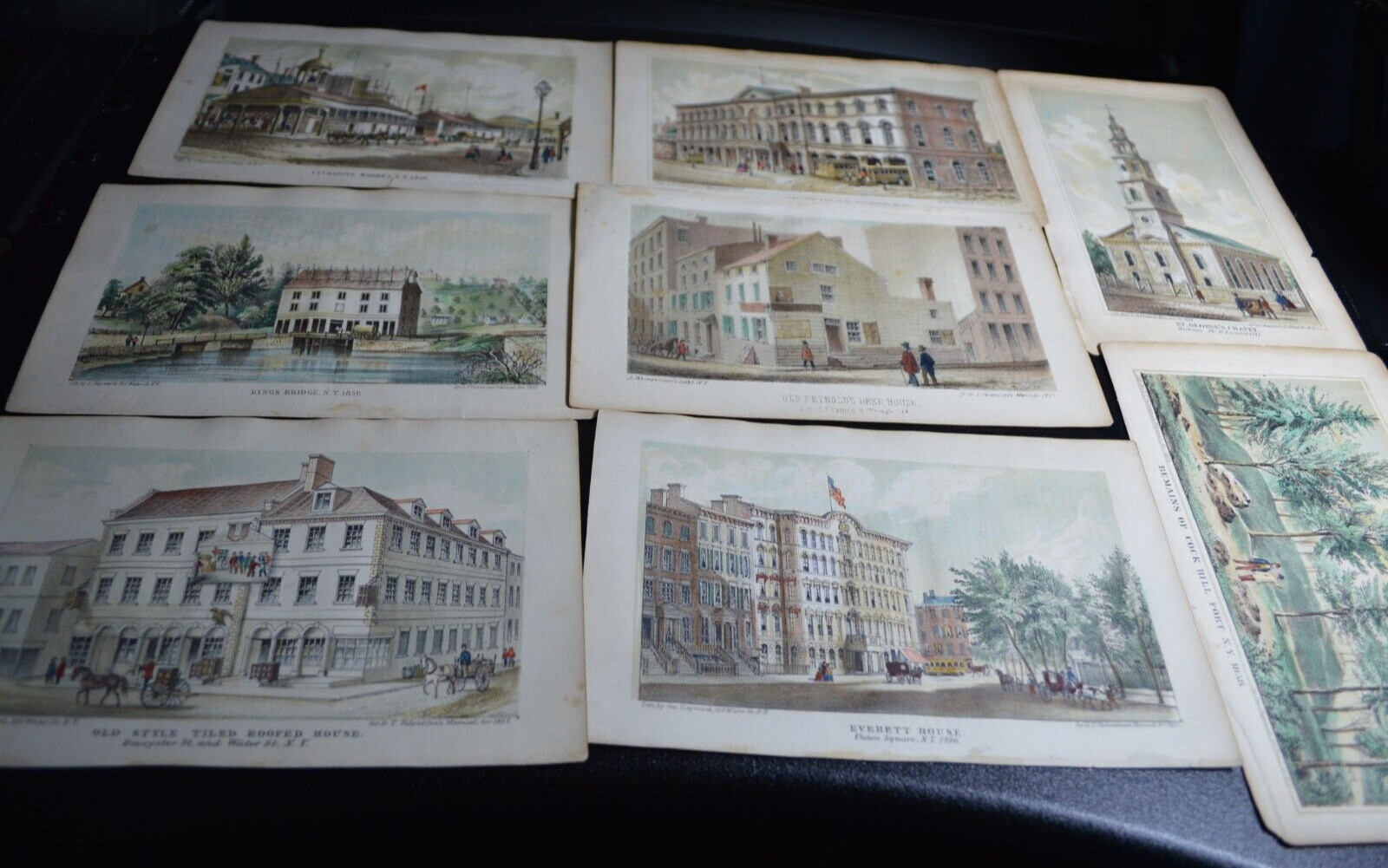 Scarce Collection Old 1850s New York Area Scenes Paper Prints in Color