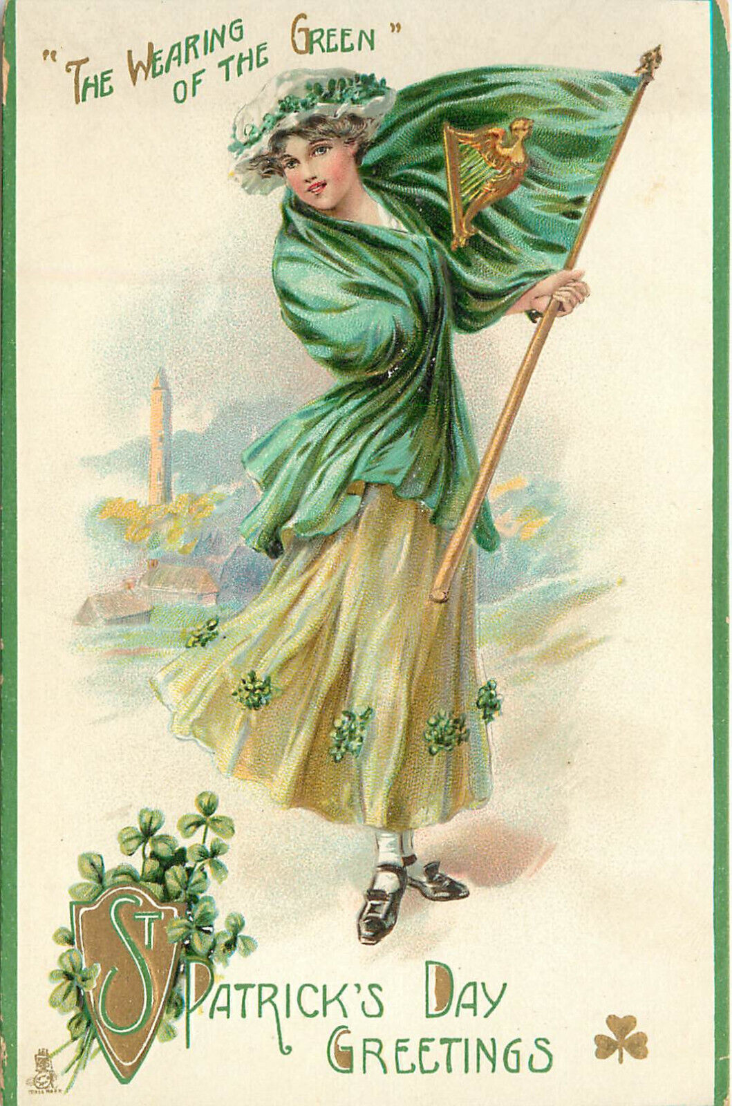 Embossed Tuck St Patrick\'s Day Postcard 189 Wearin of The Green Flag