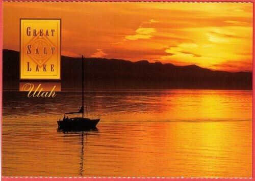 Great Salt Lake Scenic Sunset Boat on Lake Postcard