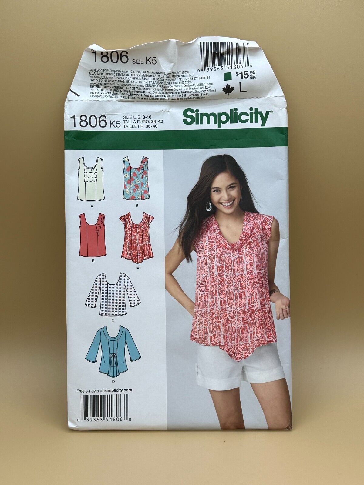 Simplicity Pattern 1806 Miss Pullover Tops Size 8-16 UNCUT FF