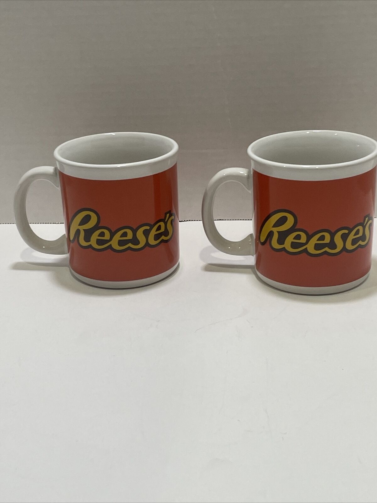 Lot of 2 Reese\'s Peanut Butter Cups Orange & White Ceramic Mug