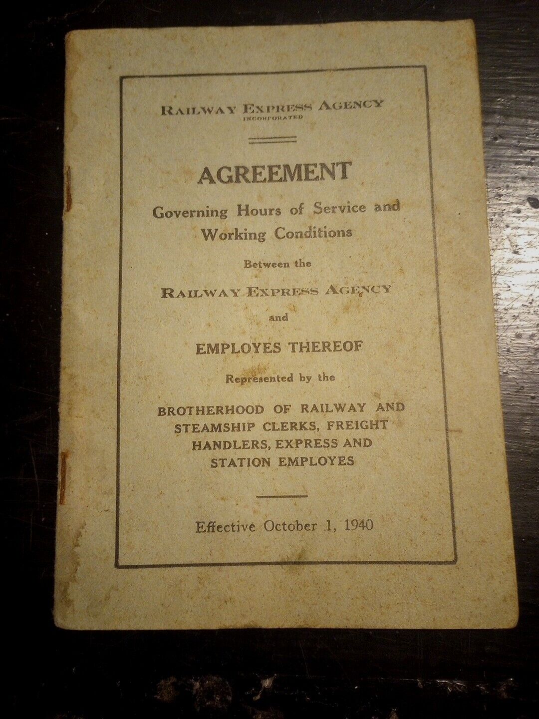 1940 Railway Express Agency Governing Hours Of Service & Working Conditions Book
