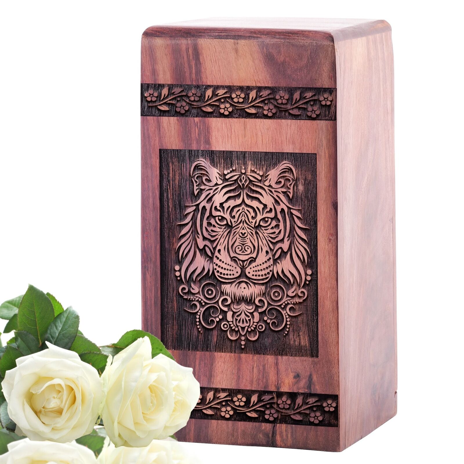 Tiger Cremation Wooden Urn - Unique Custom Funeral Urn for Adult Ashes