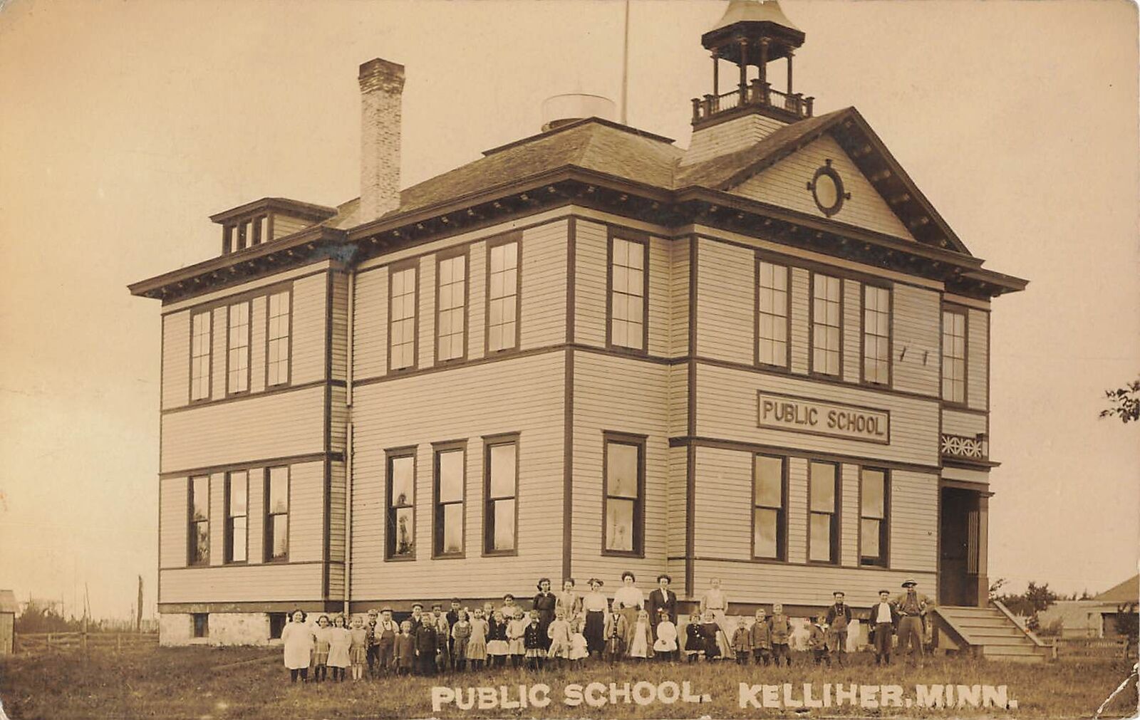 1910s Public School Kelliher Minnesota Minn Kids outside as-is 