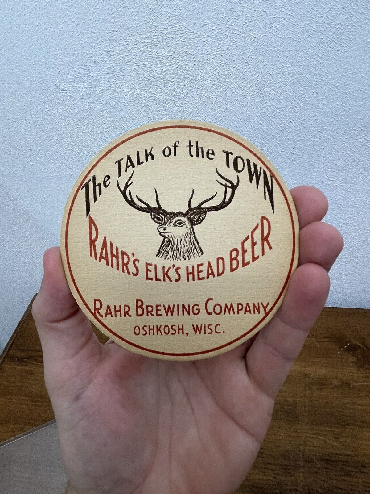 Rare Rahrs Elk Head Beer Oshkosh Wisconsin Coaster Label Sign 