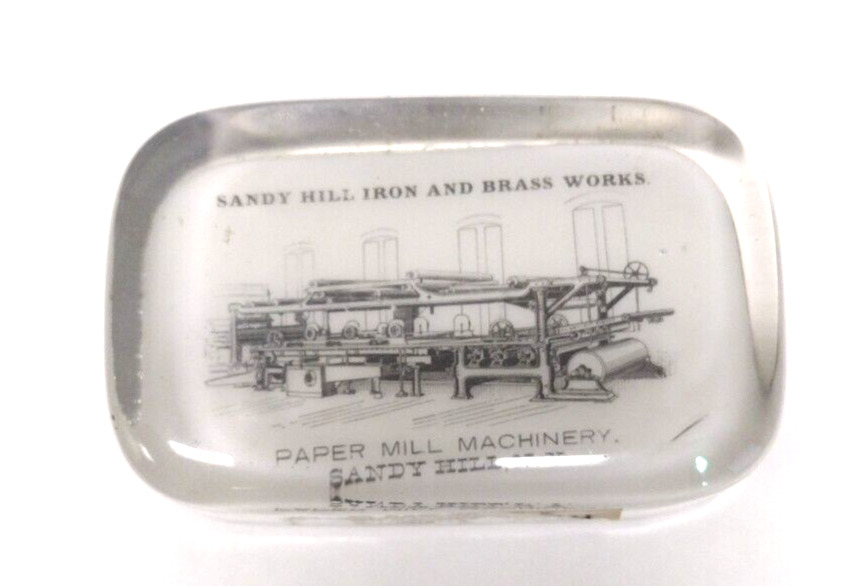 Sandy Hill Now Hudson Falls NY Iron Brass Works Glass Advertising Paperweight