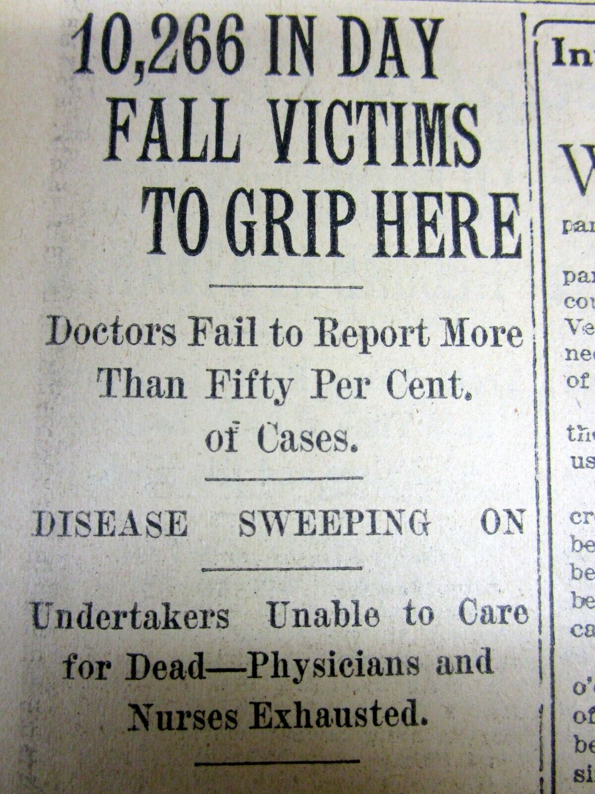 1918 newspaper THE GREAT INFLUENZA PANDEMIC SPREADS WIDELY to the GENERAL PUBLIC