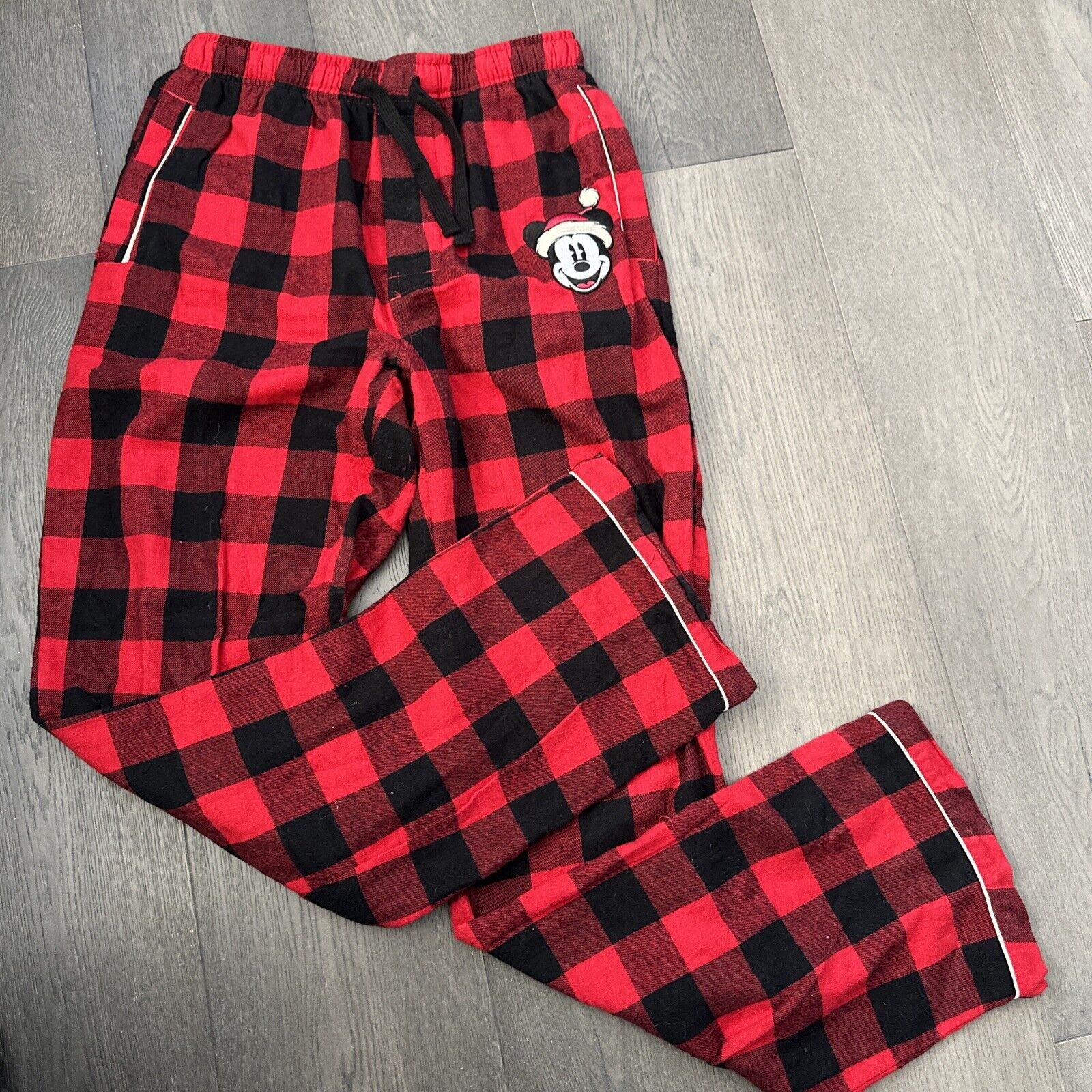 Disney Pants Womens SM Plaid Flannel Holiday Mickey Mouse Applique Lounge Pajama