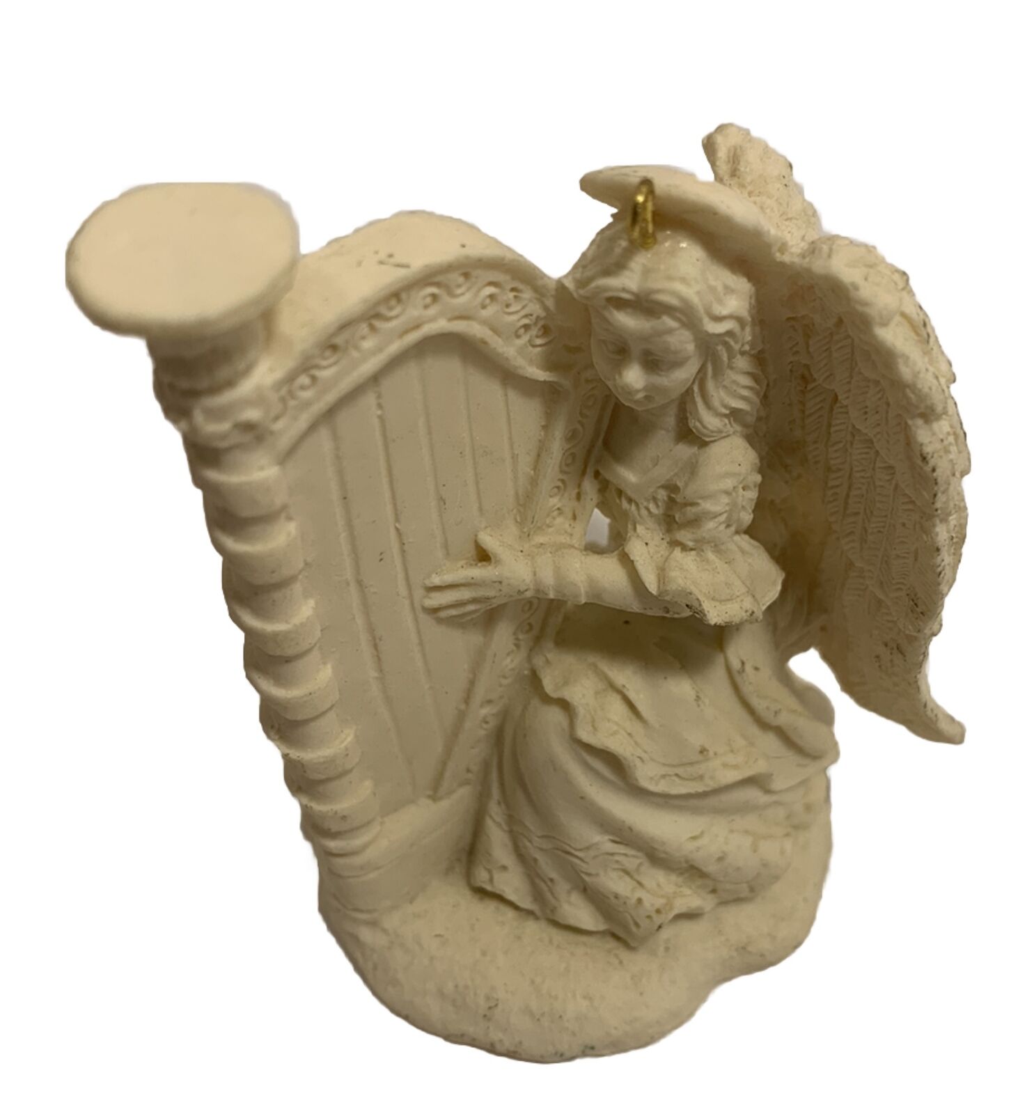 Vintage Ivory Angel Playing Harp Intricately Detailed Ornament Antique