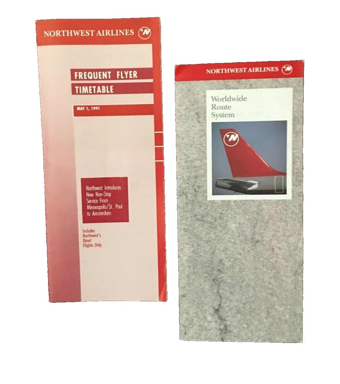 Northwest Airlines Frequent Flyer Timetable 1991 AND Worldwide Route Map 