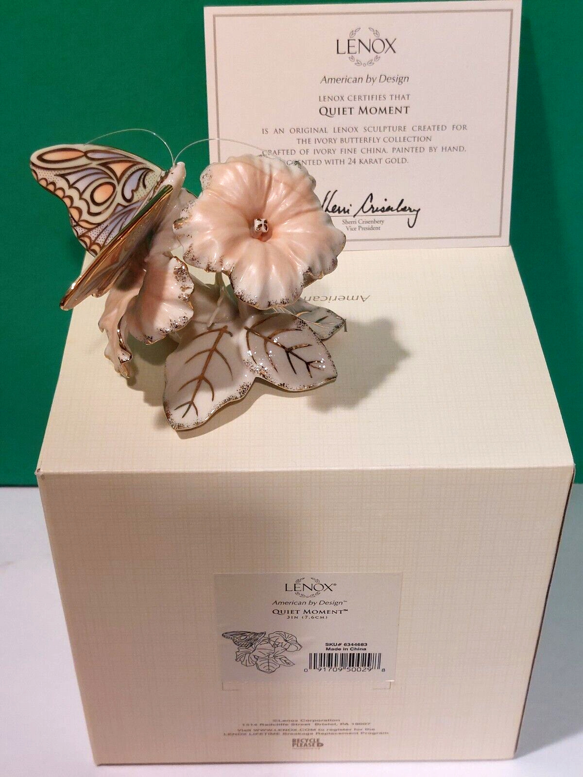 LENOX QUIET MOMENT BUTTERFLY sculpture Petunia flower -- -- NEW in BOX with COA