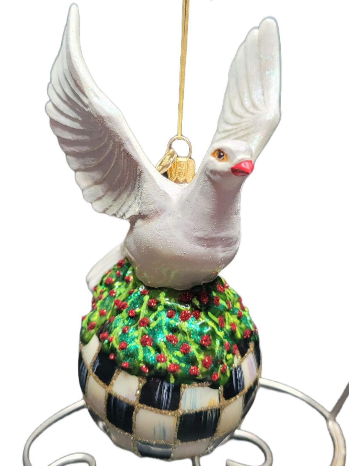 MacKenzie Childs Dove Ornament Courtly Check Wreath Nest Bird