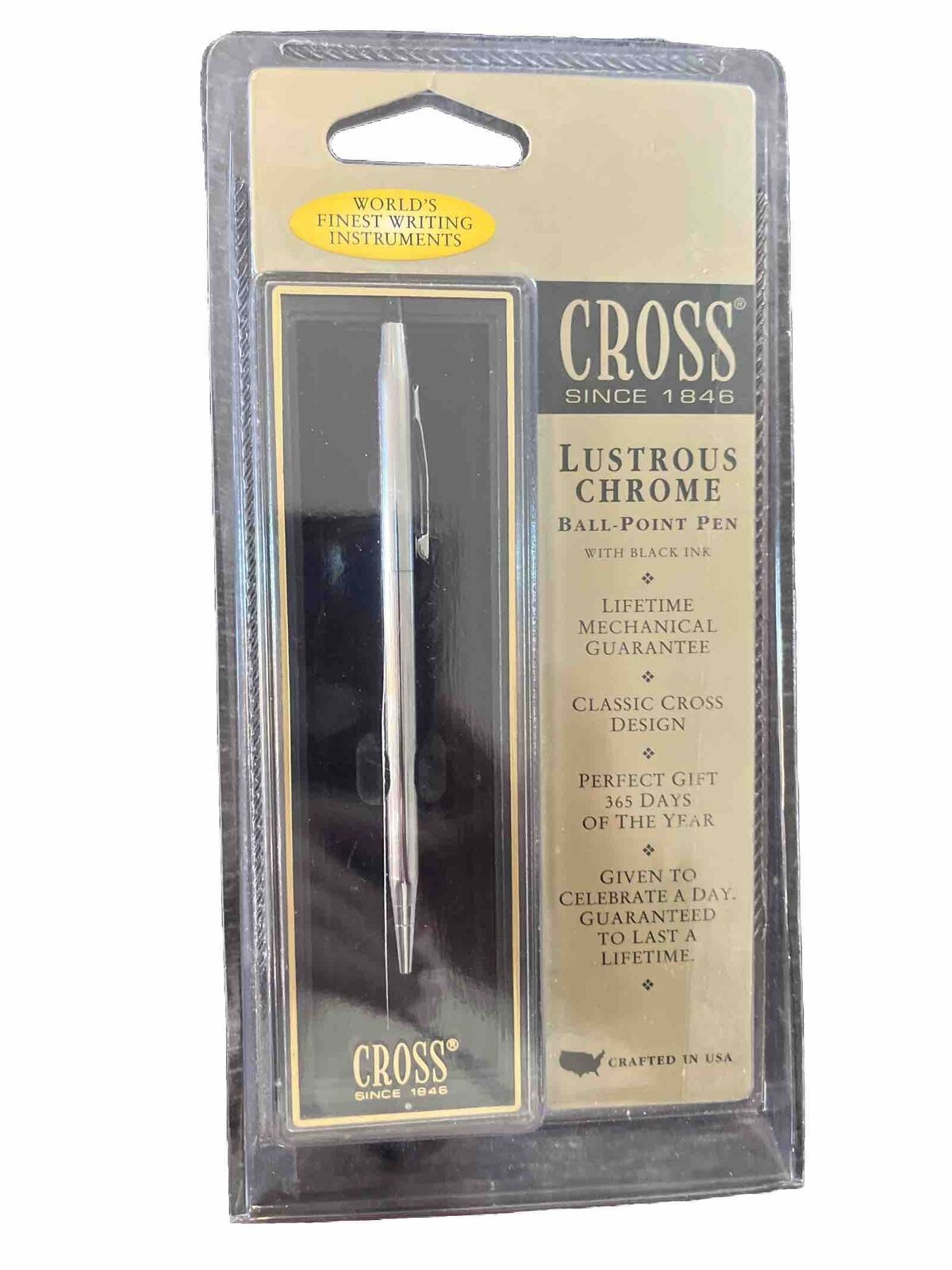 New Cross Lustrous Chrome Ballpoint Pen Black Ink USA 1994 Writing Instrument