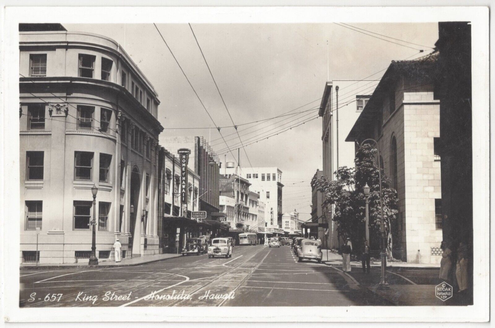 1940\'s Honolulu, Hawaii - REAL PHOTO King Street Businesses - Vintage Postcard