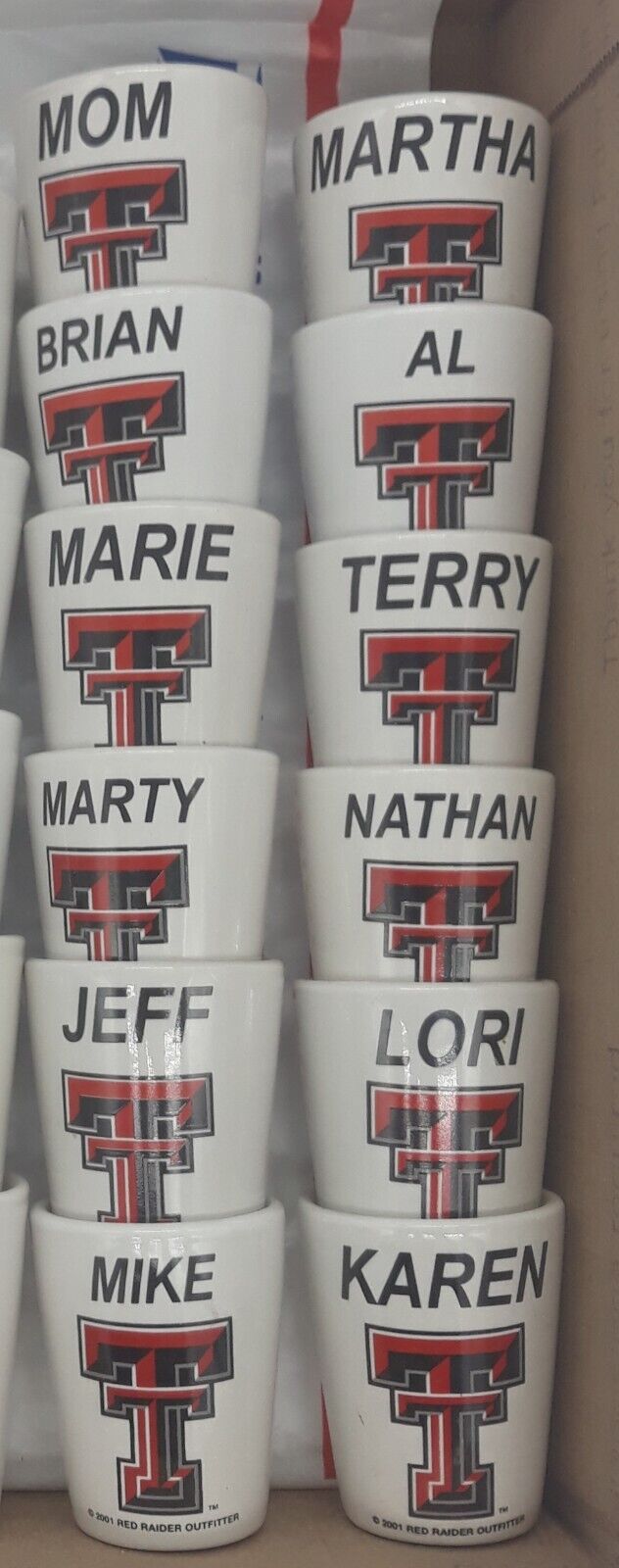 Thirteen Branded College Sports Team Shot Glasses Texas Tech University w/ Names
