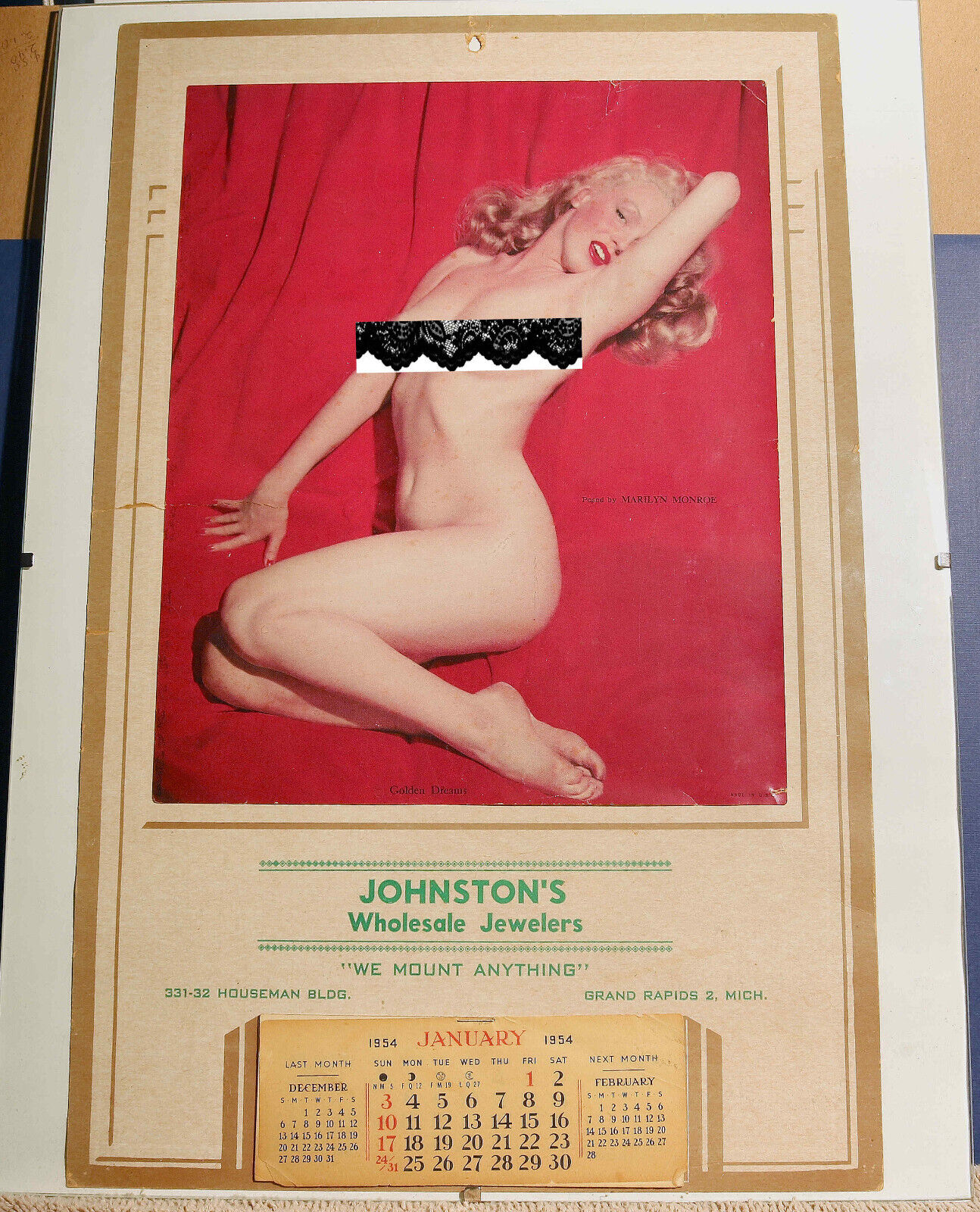 Vintage 1954 Rare Marilyn Monroe Nude Pull Away Calendar Original Golden Dreams