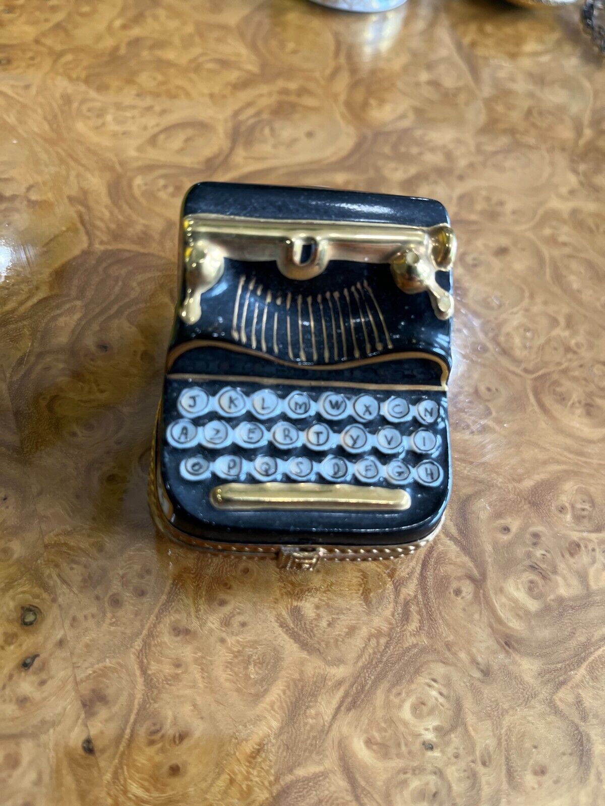 Vintage Limoges France Hand Painted Black Rochard Typewriter Hinged Trinket Box