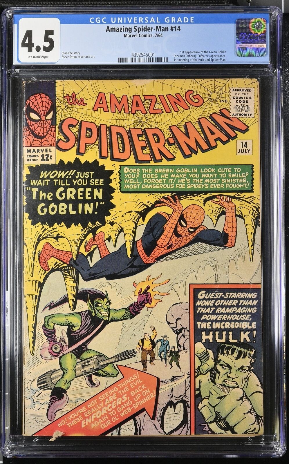 Amazing Spider-Man #14 CGC VG+ 4.5 Off White 1st Appearance Green Goblin
