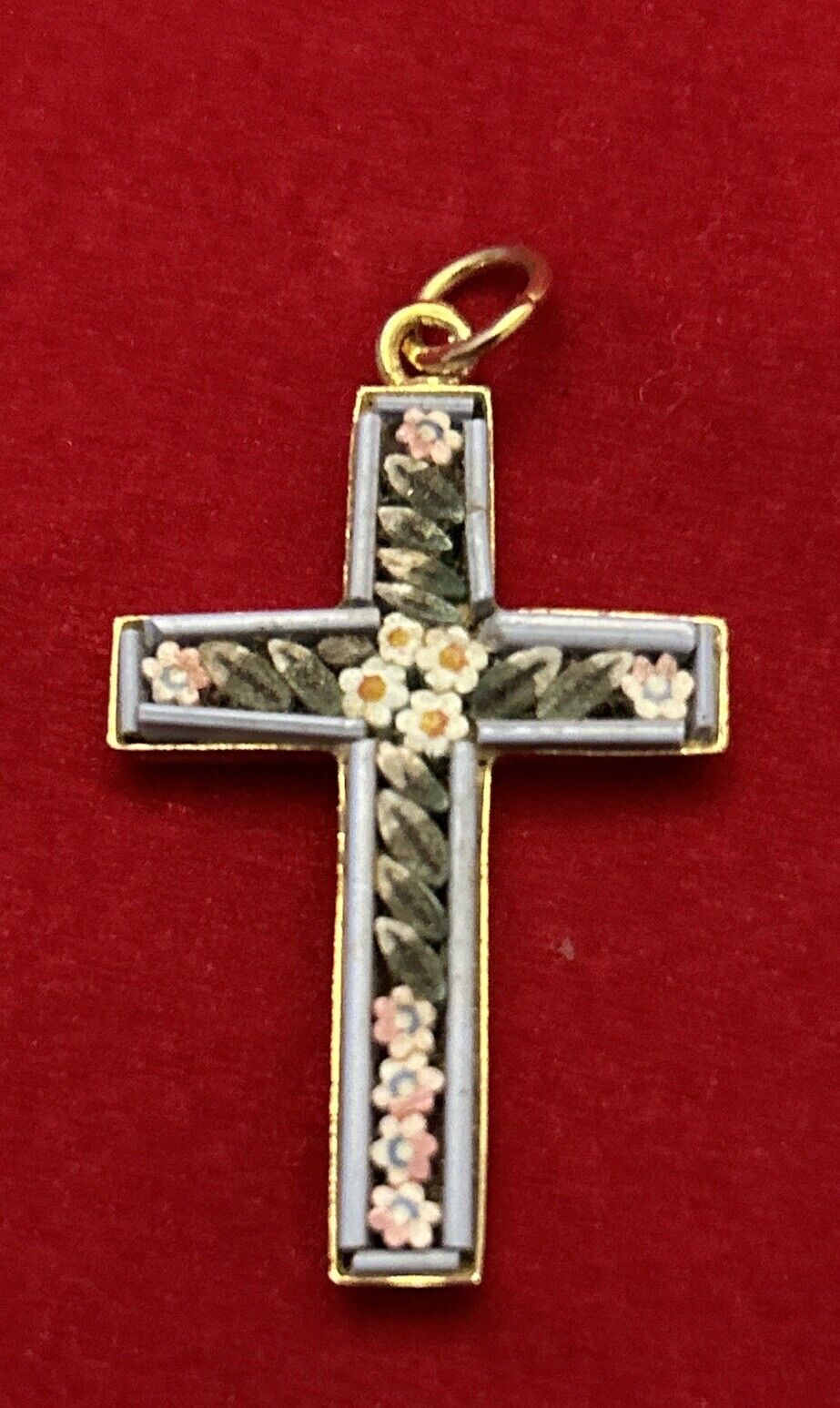 Italian Micro Mosaic Detailed Cross Pendant 