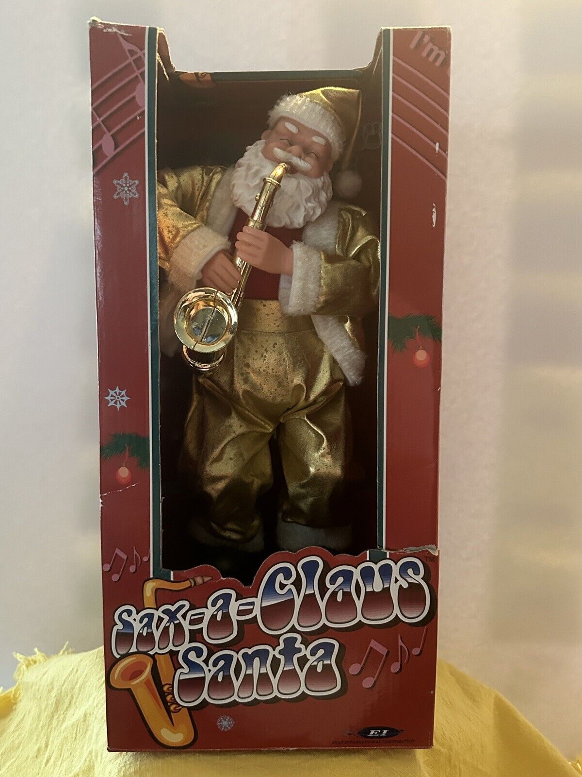 VTG Jazzy Santa “Sax-a-Claus Santa” Gold Metallic Suit Original Box