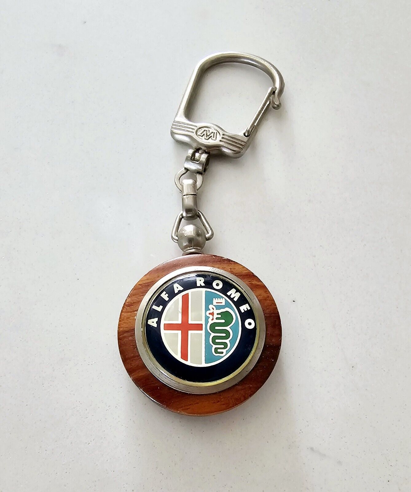 Classic Vintage Alfa Romeo Mahogany Wood Key Chain Keychain NOS