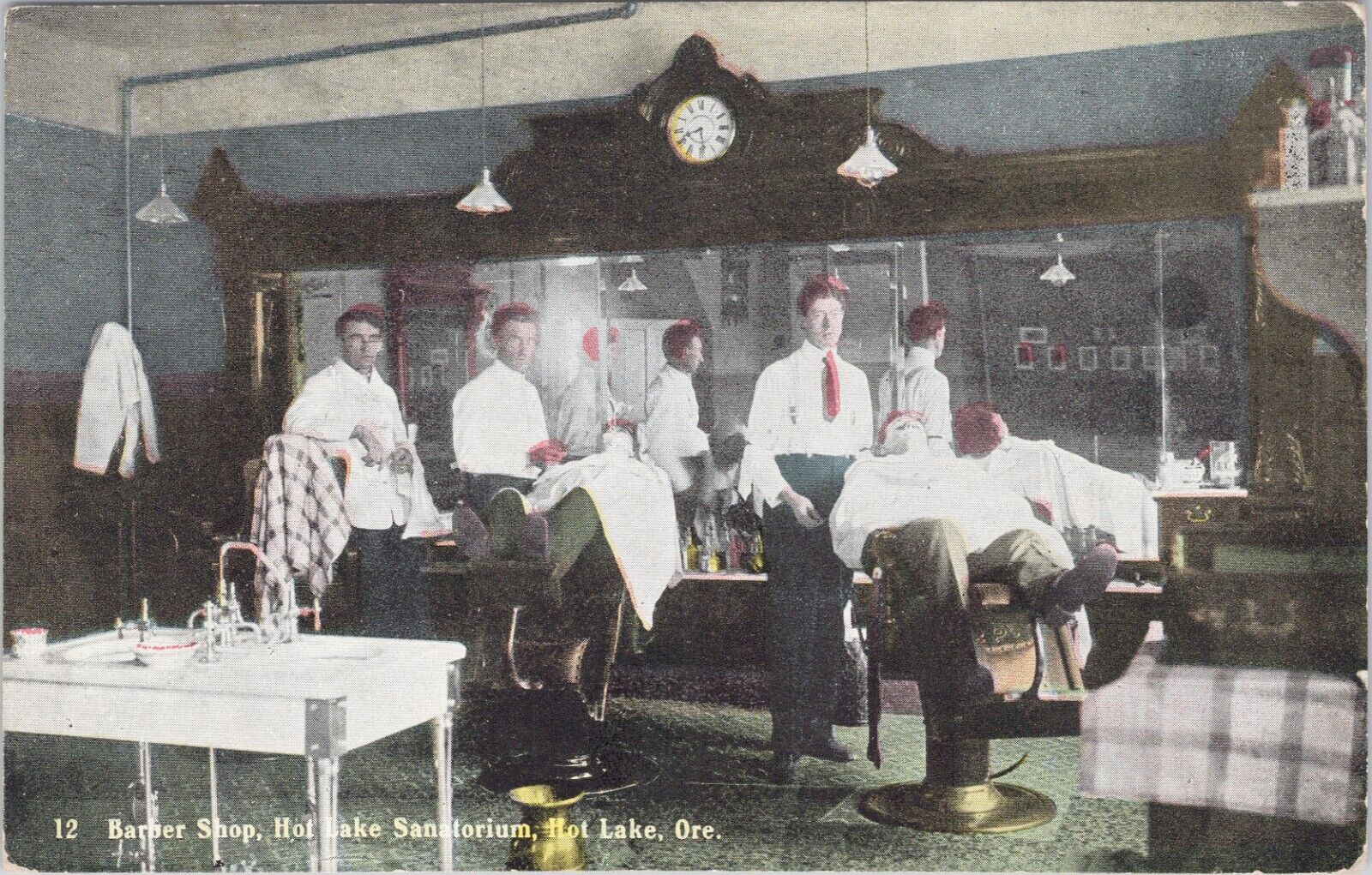 1910 BARBERS IN THE BARBER SHOP AT HOT LAKE SANATORIUM, HOT LAKE, OREGON