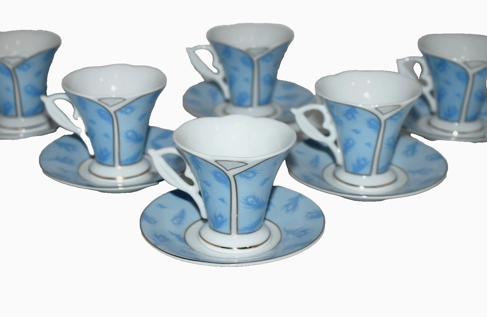 VTG Imperial Italian Design Espresso Demitasse Tea Set 6 Cup w Saucer Blue White