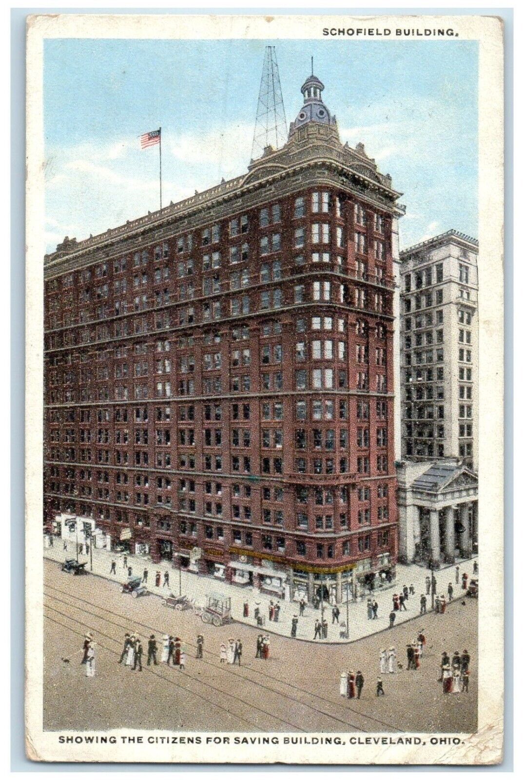 1918 Showing Citizens Saving Building Schofield Exterior Cleveland Ohio Postcard