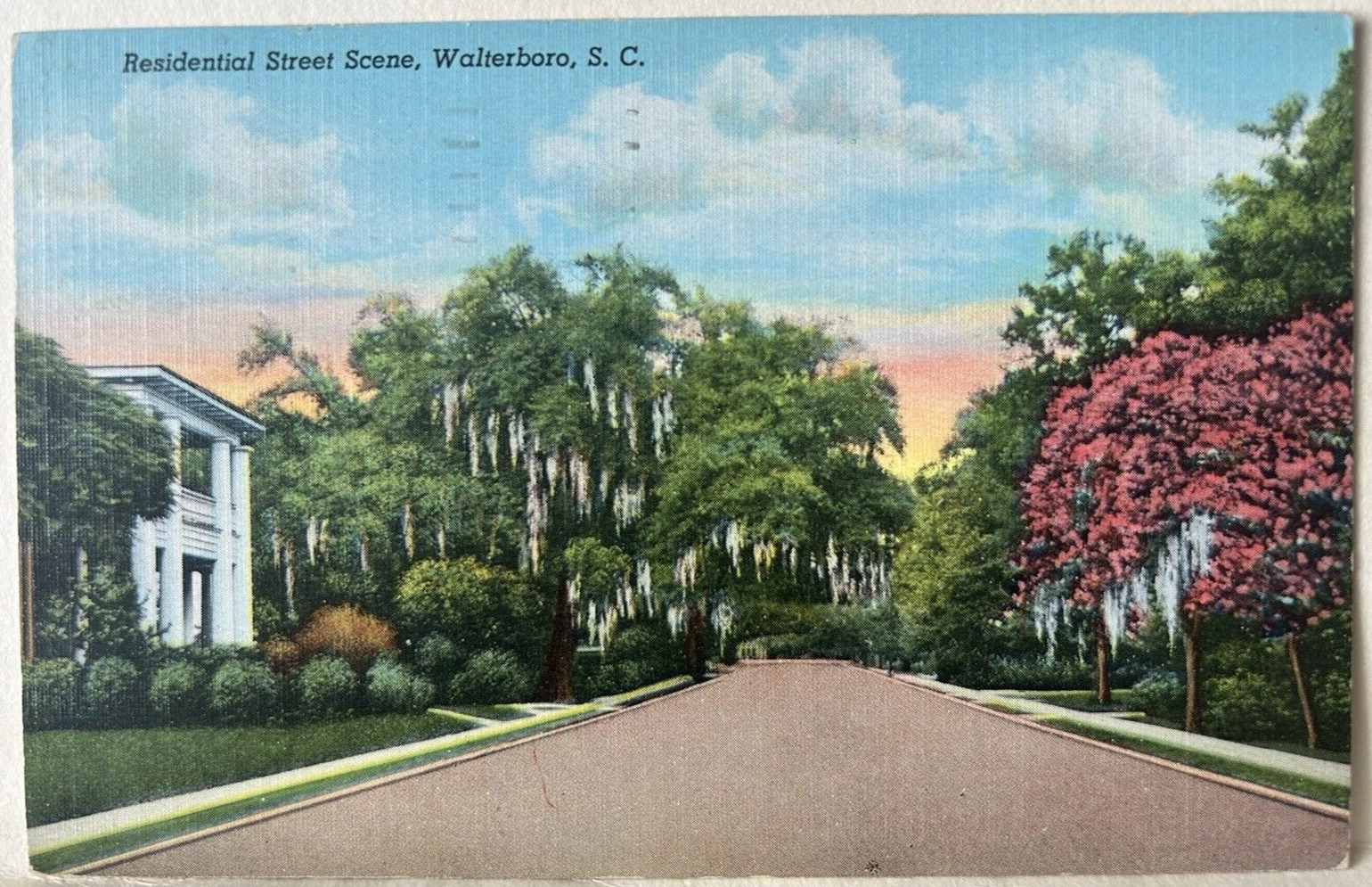 Walterboro South Carolina Residential Street Scene c1940s Linen Postcard -  A7
